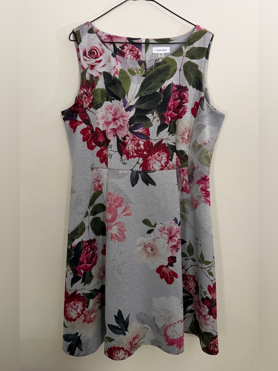 Calvin Klein Dresses & Skirts - Calvin Klein Sz 16 Women’s Grey Red Floral Sleeveless A-line Formal Dress EUC